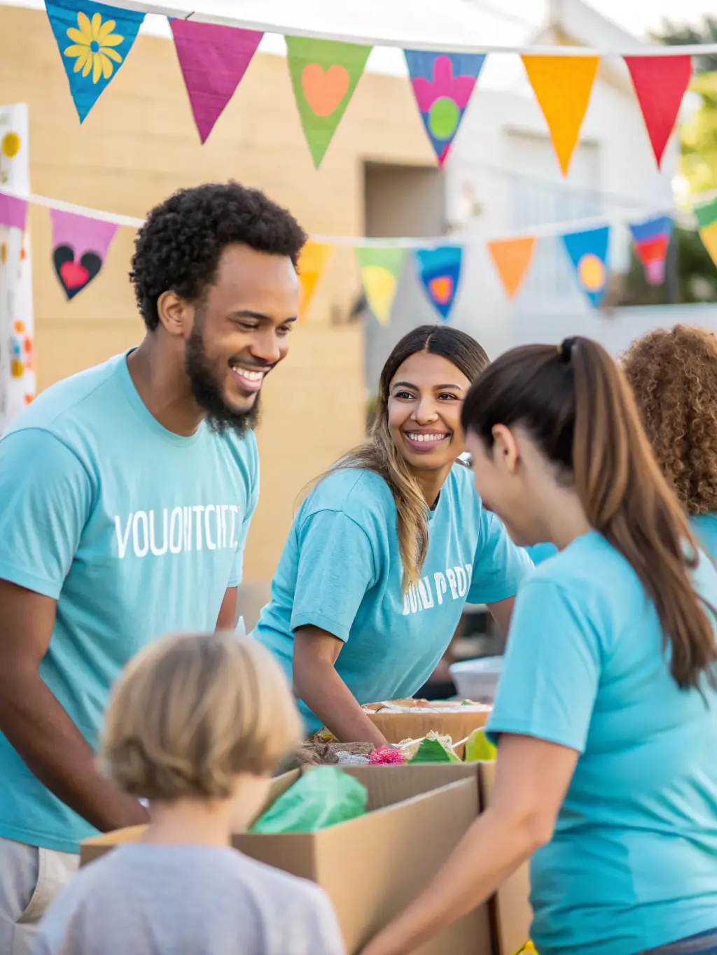 A picture of volunteers assisting with a LABEL MERE community event, emphasizing the organization's reliance on and appreciation for community involvement.