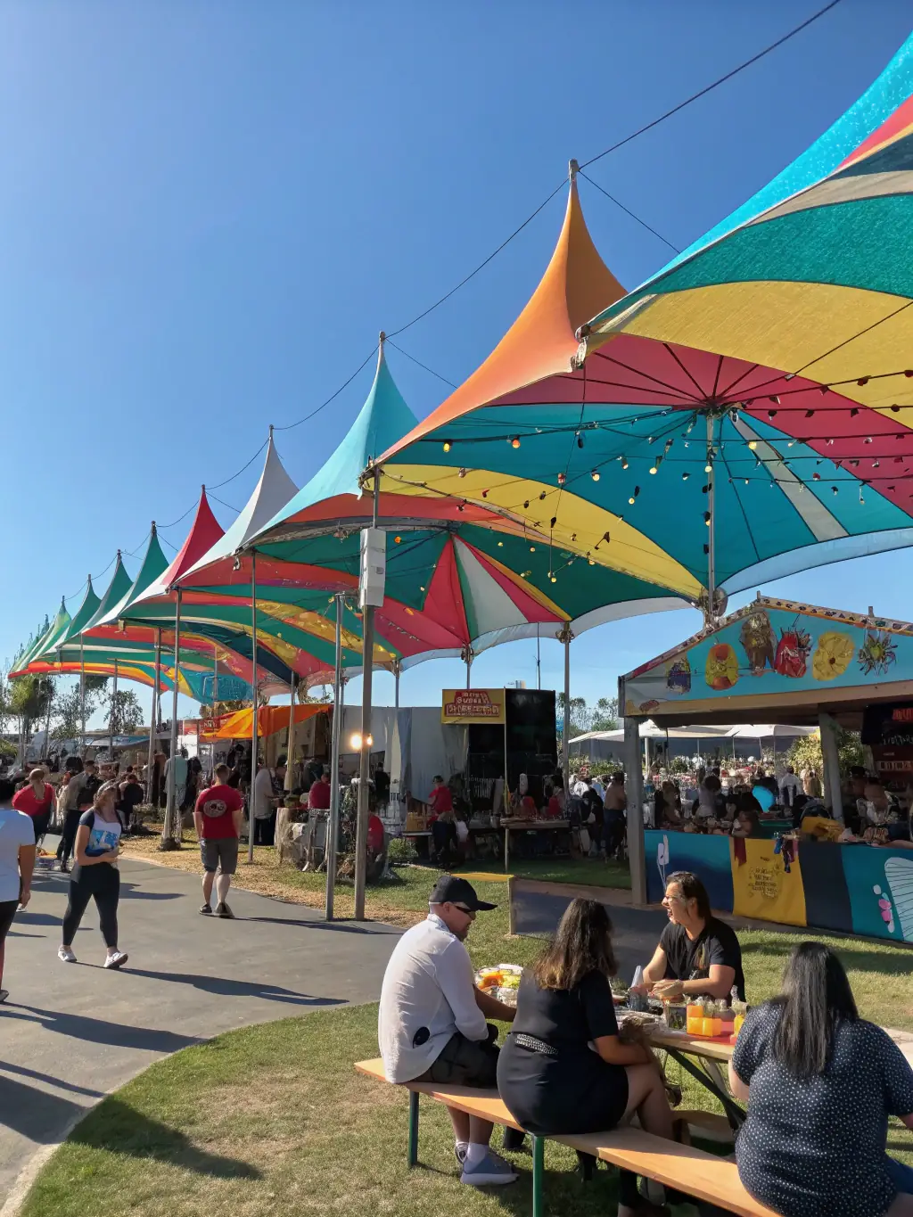 A dynamic image of a street art festival organized by LABEL MERE, featuring colorful murals, live music performances, and interactive art installations, highlighting community engagement and artistic expression.